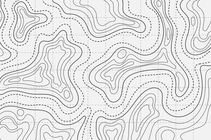 Contour lines. Actual topography map. Black and white seamless