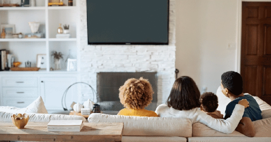 family watching tv